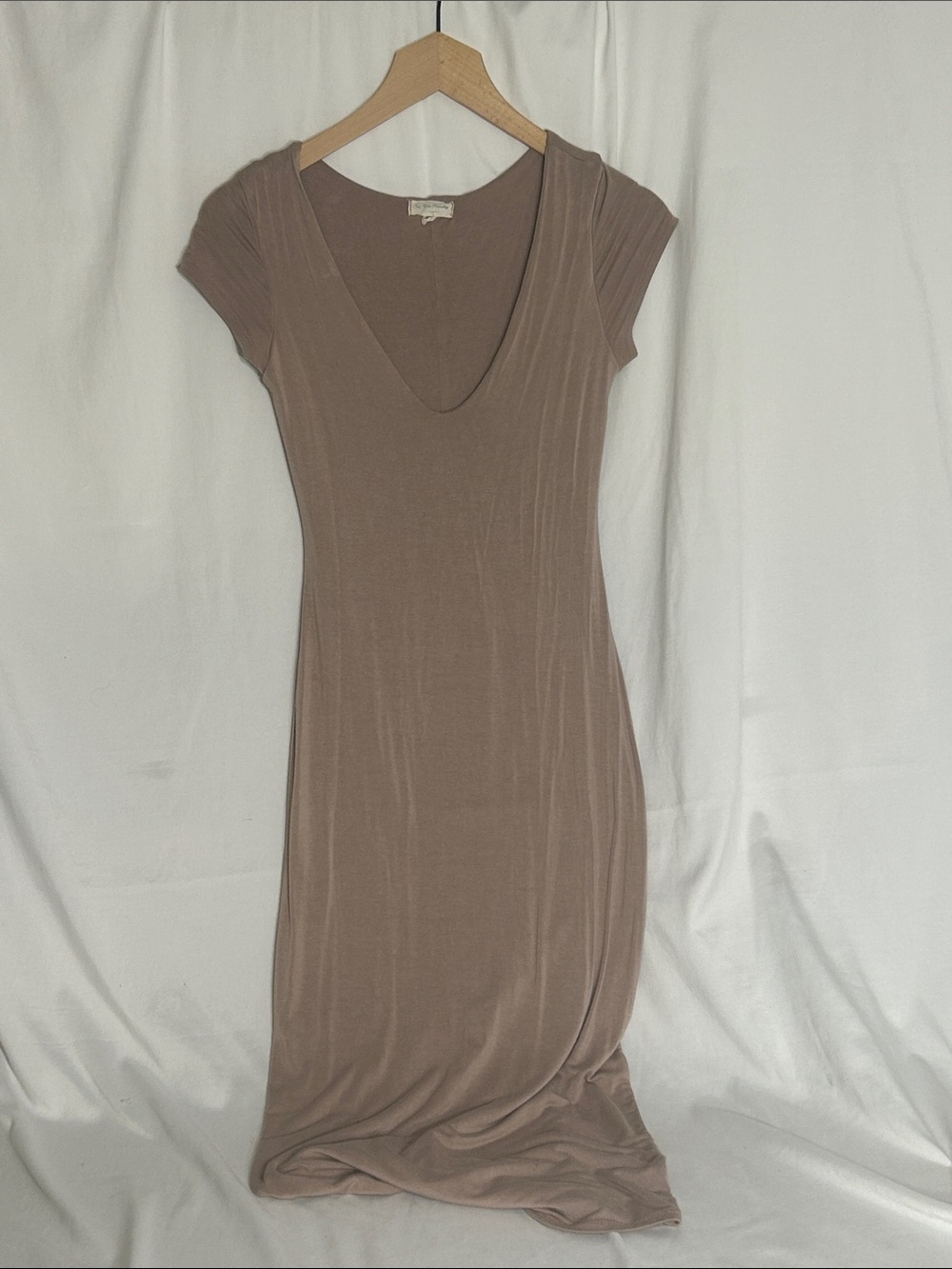 See You Monday Taupe V-Neck Midi Dress